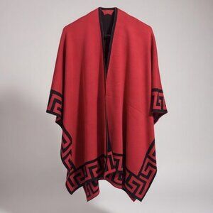 Reversible Ruana Luxurious 100% Alpaca Wrap Classic Sleeveless Cape Shawl
